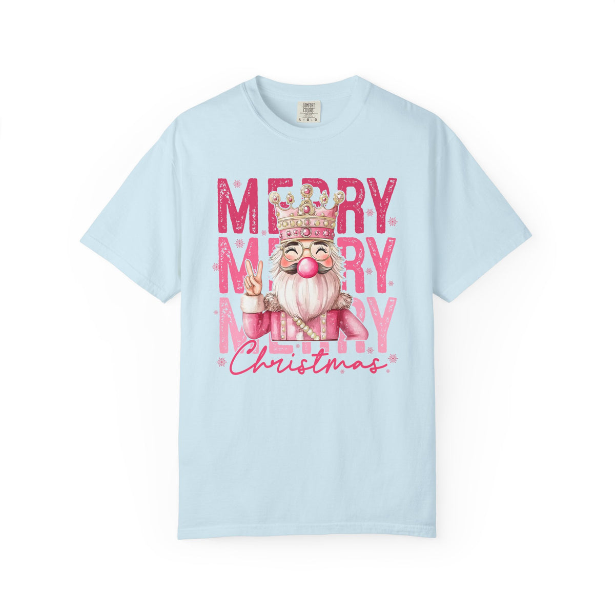 Merry Christmas — Cute Pink Bubblegum Nutcracker  - Comfort Colors | Trendy Women's T-Shirt. Direct to Garment. Printed & Shipped in the USA. Unisex Sizes.