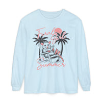 Feral Girl Summer, Possum on a Beach - Comfort Colors | Trendy Women's Long Sleeve T-Shirt. Direct to Garment. Printed & Shipped in the USA. Unisex Sizes.
