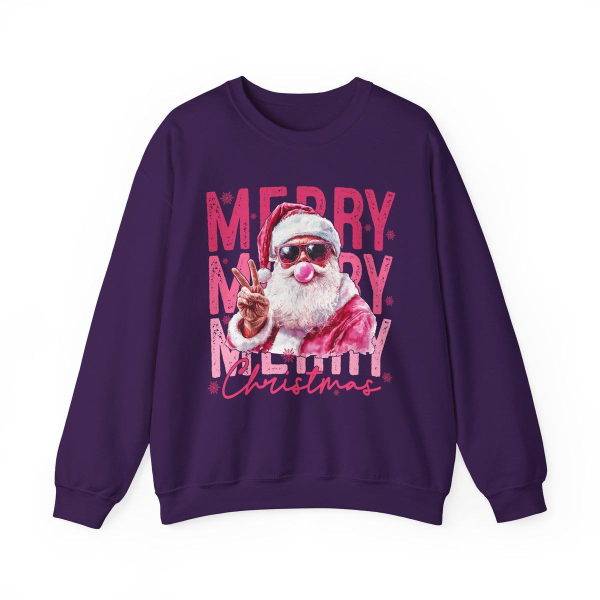 Pink Merry Christmas Bubblegum Santa – Gildan Heavy Blend | Trendy Women’s Soft Sweatshirt. Direct to Garment. Printed & Shipped in the USA. Unisex Sizes.