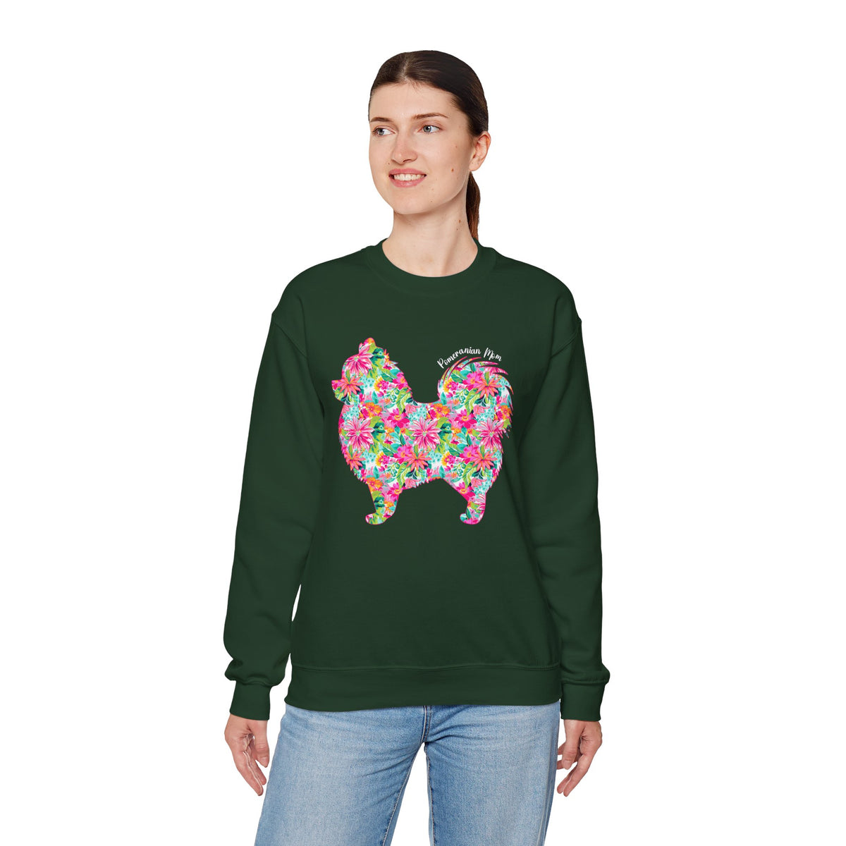 Pomeranian Mom, Floral – Gildan Heavy Blend | Trendy Women’s Soft Sweatshirt. Direct to Garment. Printed & Shipped in the USA. Unisex Sizes.
