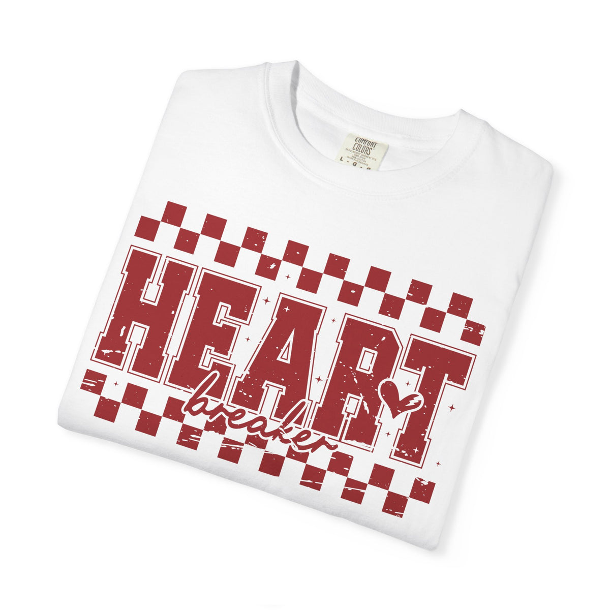 Heart Breaker, Red Checkered Distressed - Comfort Colors | Trendy Women's T-Shirt. Direct to Garment. Printed & Shipped in the USA. Unisex Sizes.