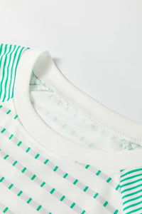 Green Stripe Raglan Patchwork Long Sleeve Tee