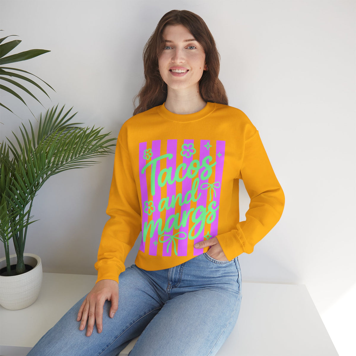Tacos and Margs – Gildan Heavy Blend | Trendy Women’s Soft Sweatshirt. Direct to Garment. Printed & Shipped in the USA. Unisex Sizes.