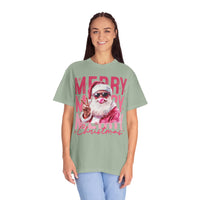 Pink Merry Christmas Bubblegum Santa - Comfort Colors | Trendy Women's T-Shirt. Direct to Garment. Printed & Shipped in the USA. Unisex Sizes.
