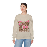 Half Mom Half Coffee, Cute Leopard Print Coffee Design – Gildan Heavy Blend | Trendy Women’s Soft Sweatshirt. Direct to Garment. Printed & Shipped in the USA. Unisex Sizes.