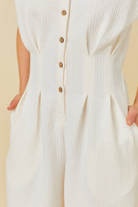 Waffle Knit Pintuck (Ivory) Jumpsuit w/ Peek-A-Boo Back