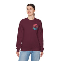 Sun Salt Sand, Beach Sunset - Front & Back Print – Gildan Heavy Blend | Trendy Women’s and Men's Soft Sweatshirt. Direct to Garment. Printed & Shipped in the USA. Unisex Sizes.
