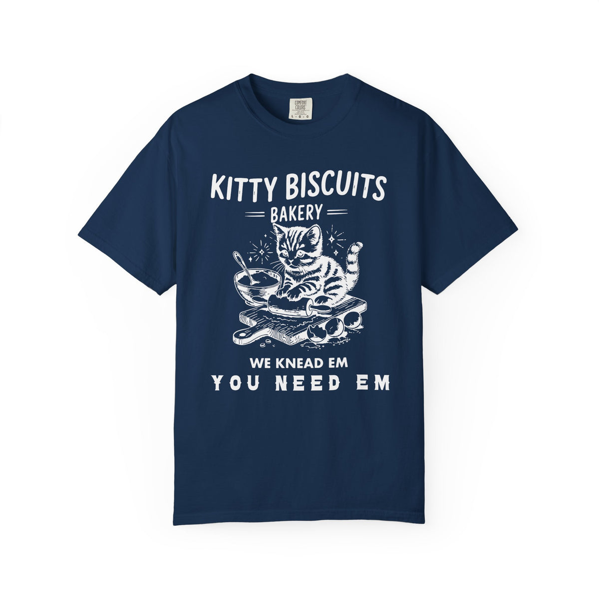 Kitty Biscuits Bakery - Comfort Colors | Trendy Women's and Men's T-Shirt. Direct to Garment. Printed & Shipped in the USA. Unisex Sizes.