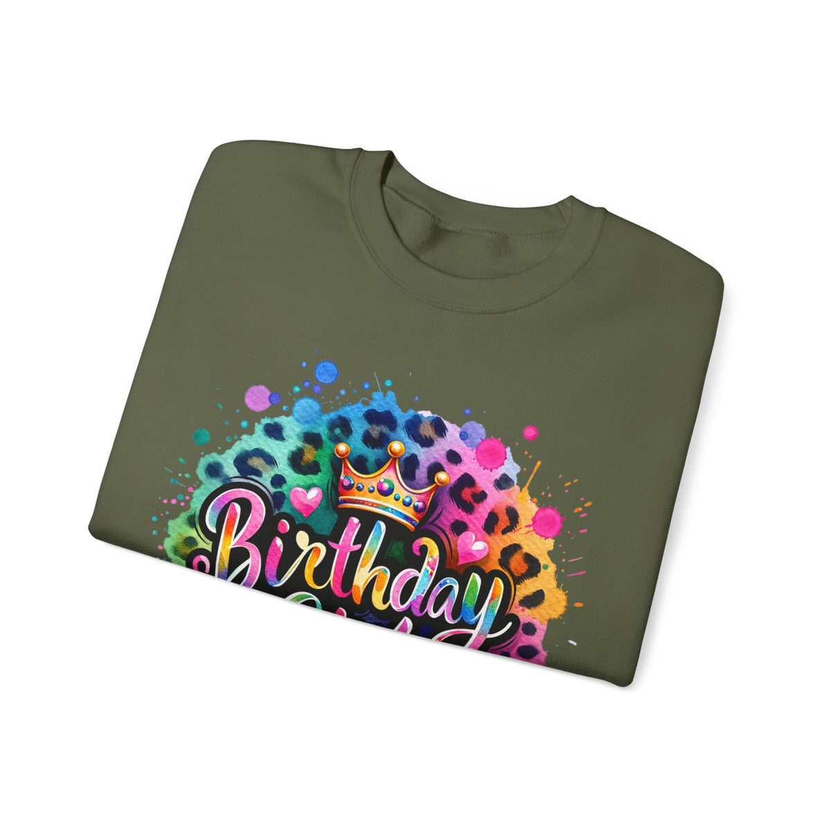 Birthday Girl, Neon Leopard – Gildan Heavy Blend | Trendy Women’s Soft Sweatshirt. Direct to Garment. Printed & Shipped in the USA. Unisex Sizes.