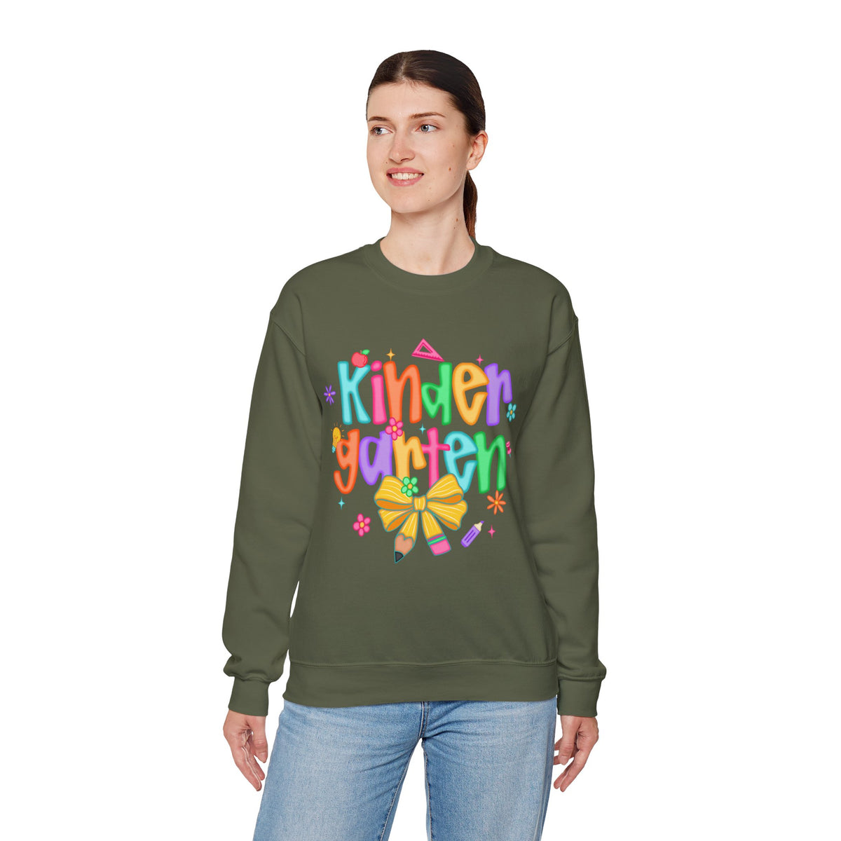 Coquette Kindergarten Pencil Bow – Gildan Heavy Blend | Trendy Women’s Soft Sweatshirt. Direct to Garment. Printed & Shipped in the USA. Unisex Sizes.