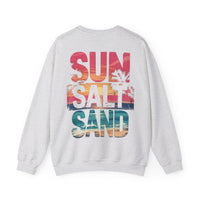 Sun Salt Sand, Beach Sunset - Front & Back Print – Gildan Heavy Blend | Trendy Women’s and Men's Soft Sweatshirt. Direct to Garment. Printed & Shipped in the USA. Unisex Sizes.