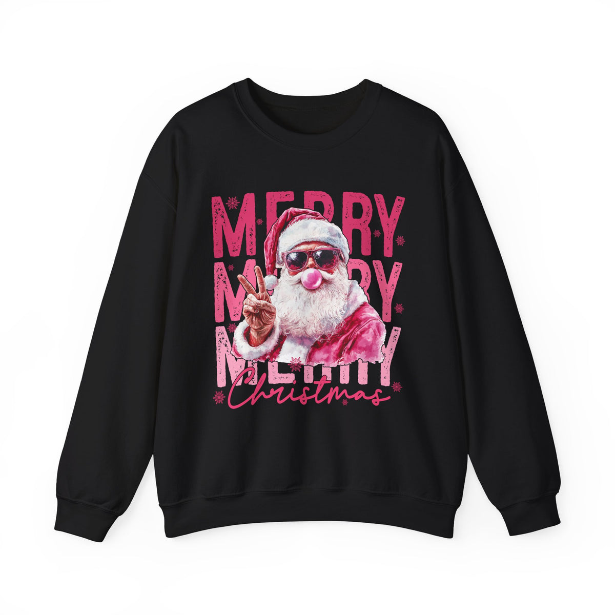 Pink Merry Christmas Bubblegum Santa – Gildan Heavy Blend | Trendy Women’s Soft Sweatshirt. Direct to Garment. Printed & Shipped in the USA. Unisex Sizes.