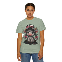 Cute Highland Cow 'Hot Mess' In Braids  - Comfort Colors | Trendy Women's T-Shirt. Direct to Garment. Printed & Shipped in the USA. Unisex Sizes.