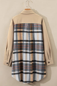 Khaki Plaid Patchwork Mini Dress