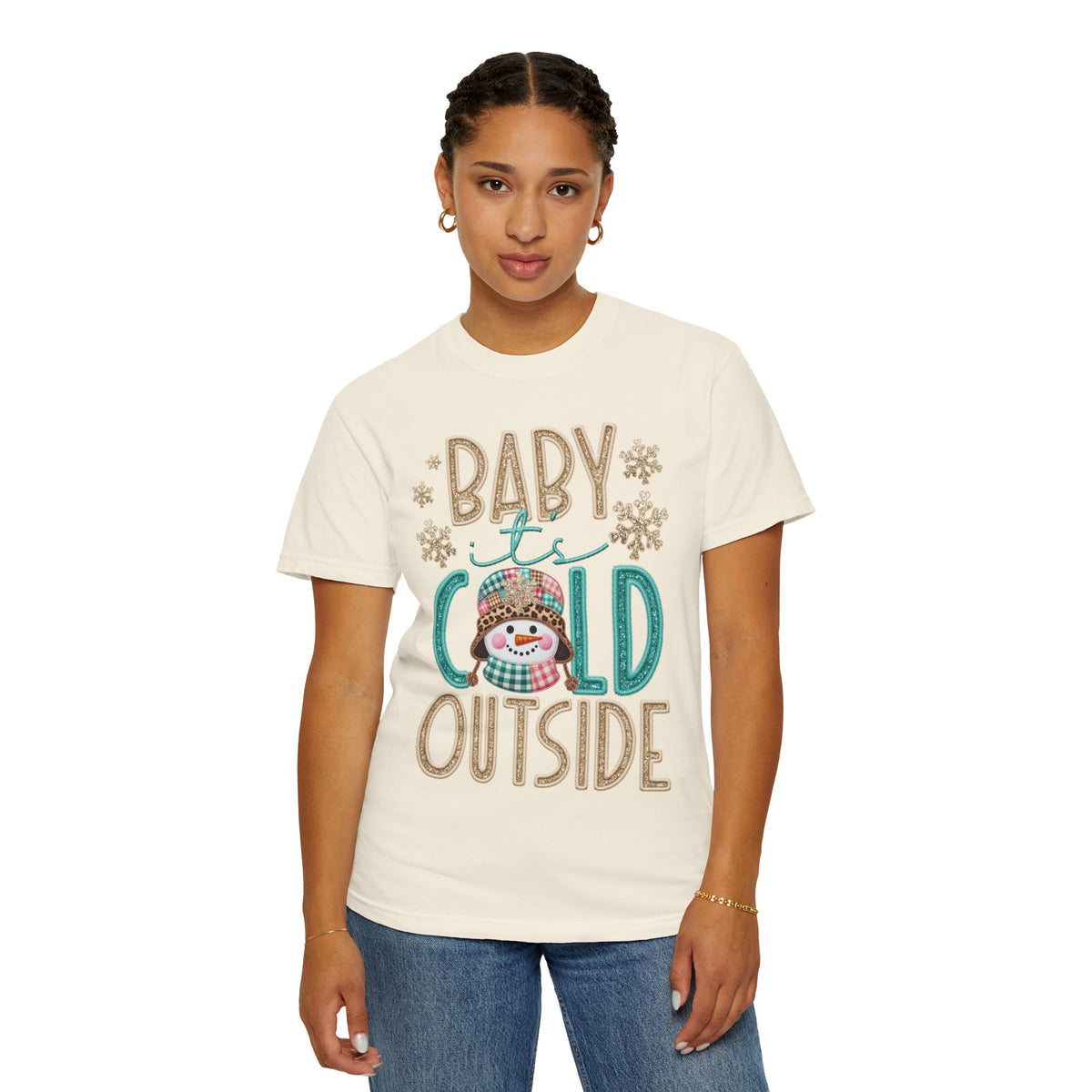 Baby It's Cold Outside Snowman  - Comfort Colors | Trendy Women's T-Shirt. Direct to Garment. Printed & Shipped in the USA. Unisex Sizes.