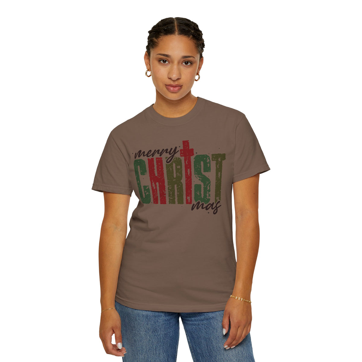 Distressed Merry ChrisTmas Faith - Comfort Colors | Trendy Men's and Women's T-Shirt. Direct to Garment. Printed & Shipped in the USA. Unisex Sizes.
