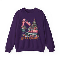 Excavator Merry Christmas Construction – Gildan Heavy Blend | Trendy Women’s Soft Sweatshirt. Direct to Garment. Printed & Shipped in the USA. Unisex Sizes.