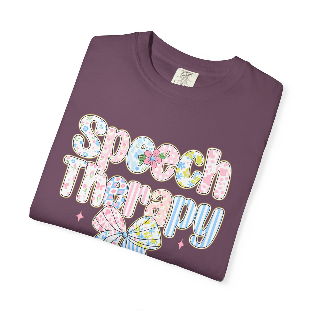 Speech Therapy - Pink Blue Coquette - Comfort Colors | Trendy Women's T-Shirt. Direct to Garment. Printed & Shipped in the USA. Unisex Sizes.