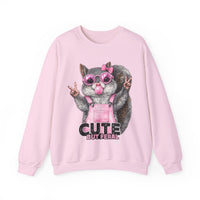 Cute But Feral, Squirrel in Pink Bibs – Gildan Heavy Blend | Trendy Women’s Soft Sweatshirt. Direct to Garment. Printed & Shipped in the USA. Unisex Sizes.