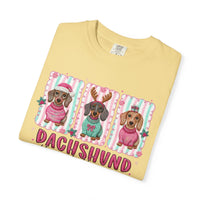 Dachshund Through the Snow - Comfort Colors | Trendy Women's T-Shirt. Direct to Garment. Printed & Shipped in the USA. Unisex Sizes.