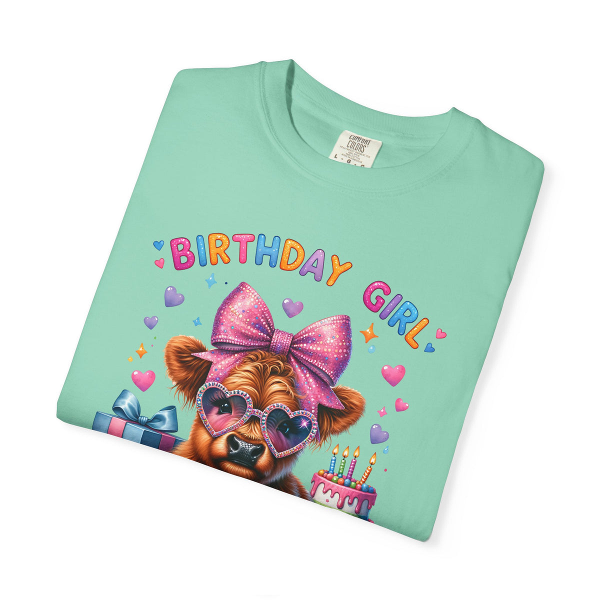 Birthday Girl, Highland Cow - Comfort Colors | Trendy Women's T-Shirt. Direct to Garment. Printed & Shipped in the USA. Unisex Sizes.