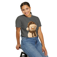 Cute Leopard Faux Knit Snowman Winter - Comfort Colors | Trendy Women's T-Shirt. Direct to Garment. Printed & Shipped in the USA. Unisex Sizes.