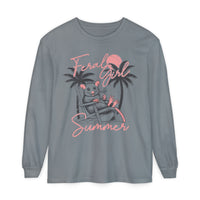 Feral Girl Summer, Possum on a Beach - Comfort Colors | Trendy Women's Long Sleeve T-Shirt. Direct to Garment. Printed & Shipped in the USA. Unisex Sizes.