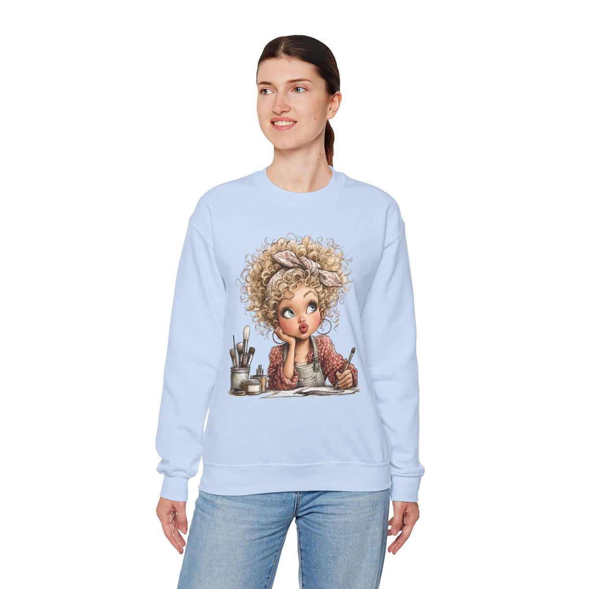 Cute Artist Curly Girl – Gildan Heavy Blend | Trendy Women’s Soft Sweatshirt. Direct to Garment. Printed & Shipped in the USA. Unisex Sizes.