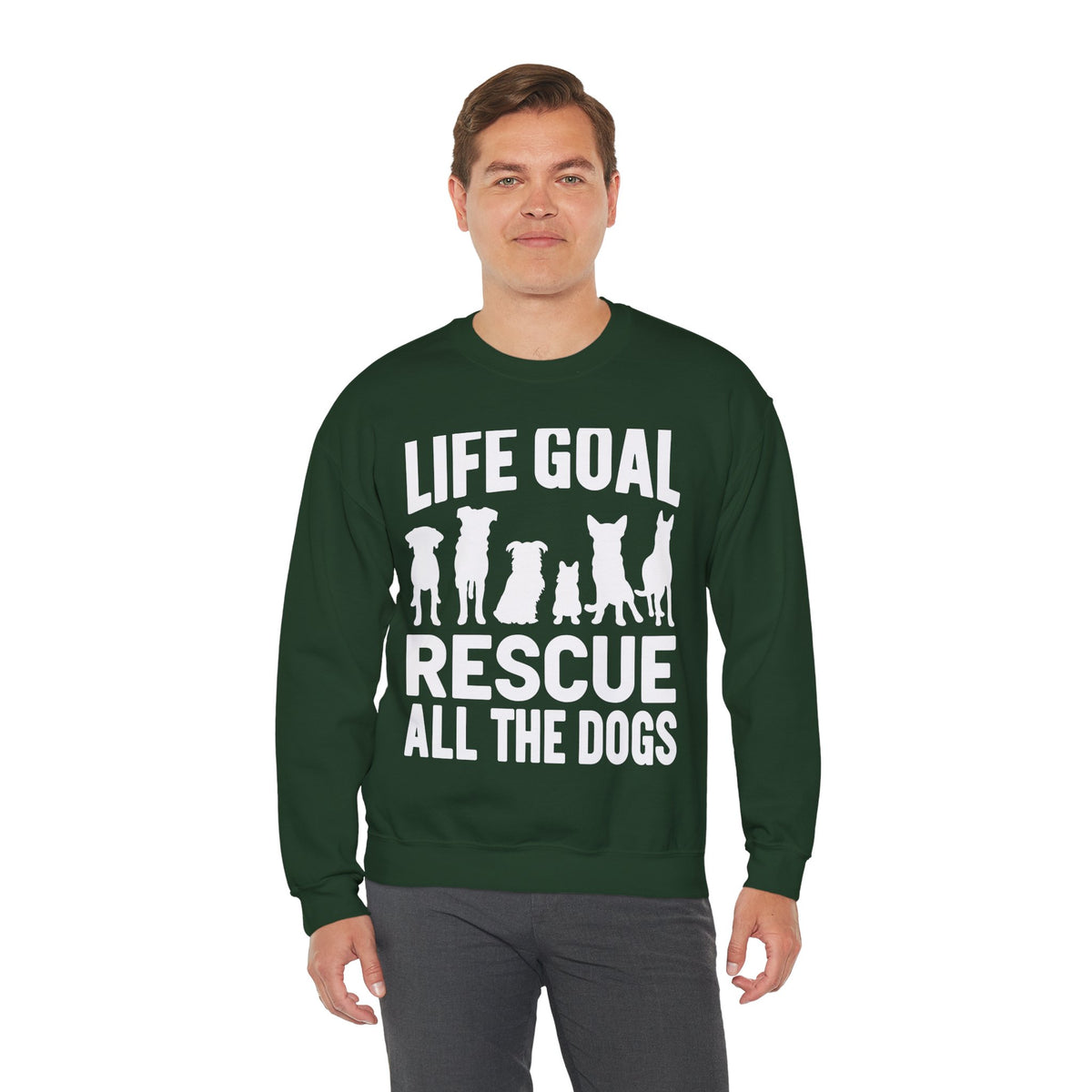 Life Goal Rescue All The Dogs – Gildan Heavy Blend | Trendy Men's and Women’s Soft Sweatshirt. Direct to Garment. Printed & Shipped in the USA. Unisex Sizes.