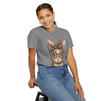 Bunny with Leopard Bow and Glasses - Comfort Colors | Trendy Women's T-Shirt. Direct to Garment. Printed & Shipped in the USA. Unisex Sizes.