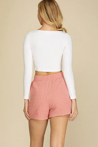 Pink Bubble Textured Shorts with Pockets