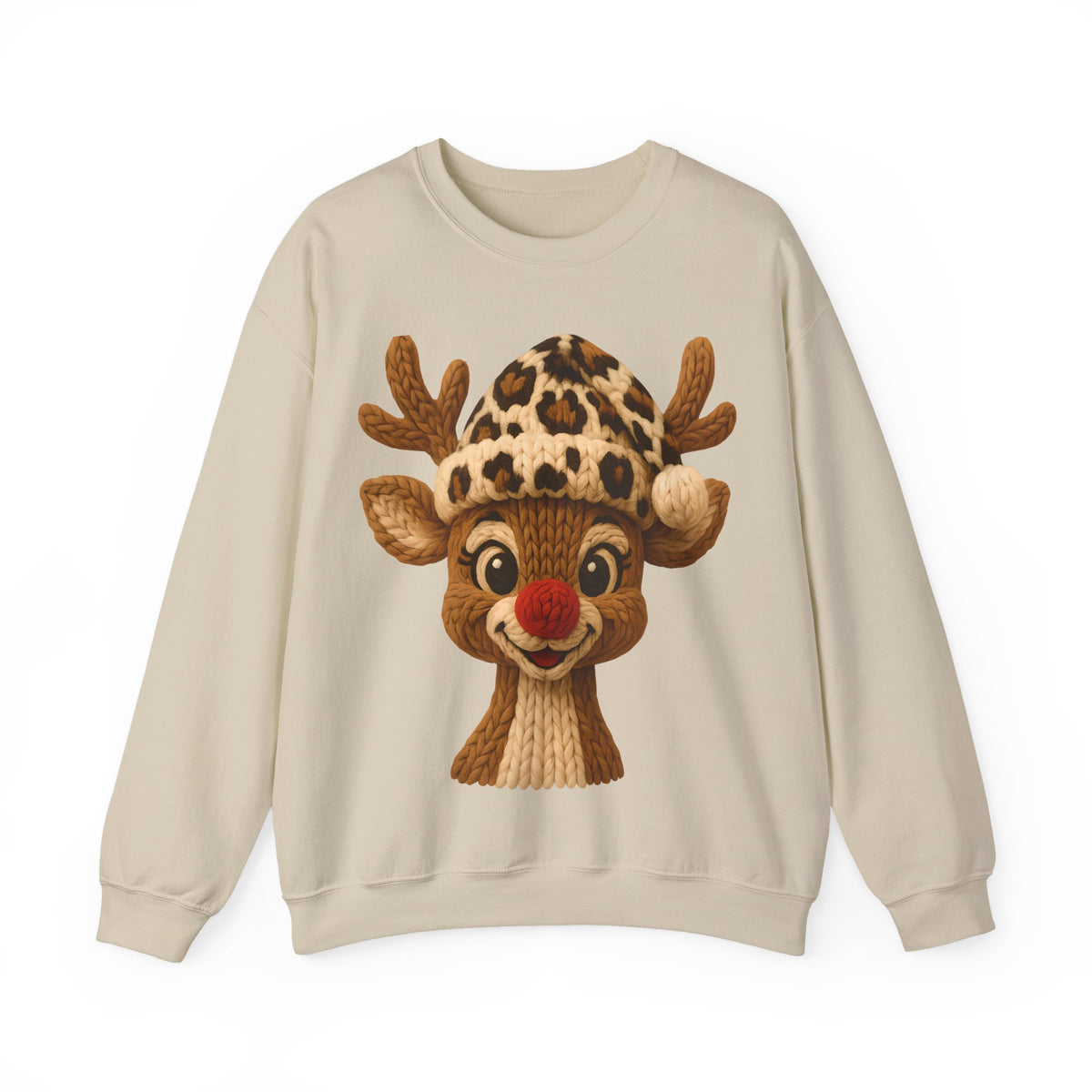 Rudolph Reindeer Leopard Santa Hat Christmas – Gildan Heavy Blend | Trendy Women’s Soft Sweatshirt. Direct to Garment. Printed & Shipped in the USA. Unisex Sizes.
