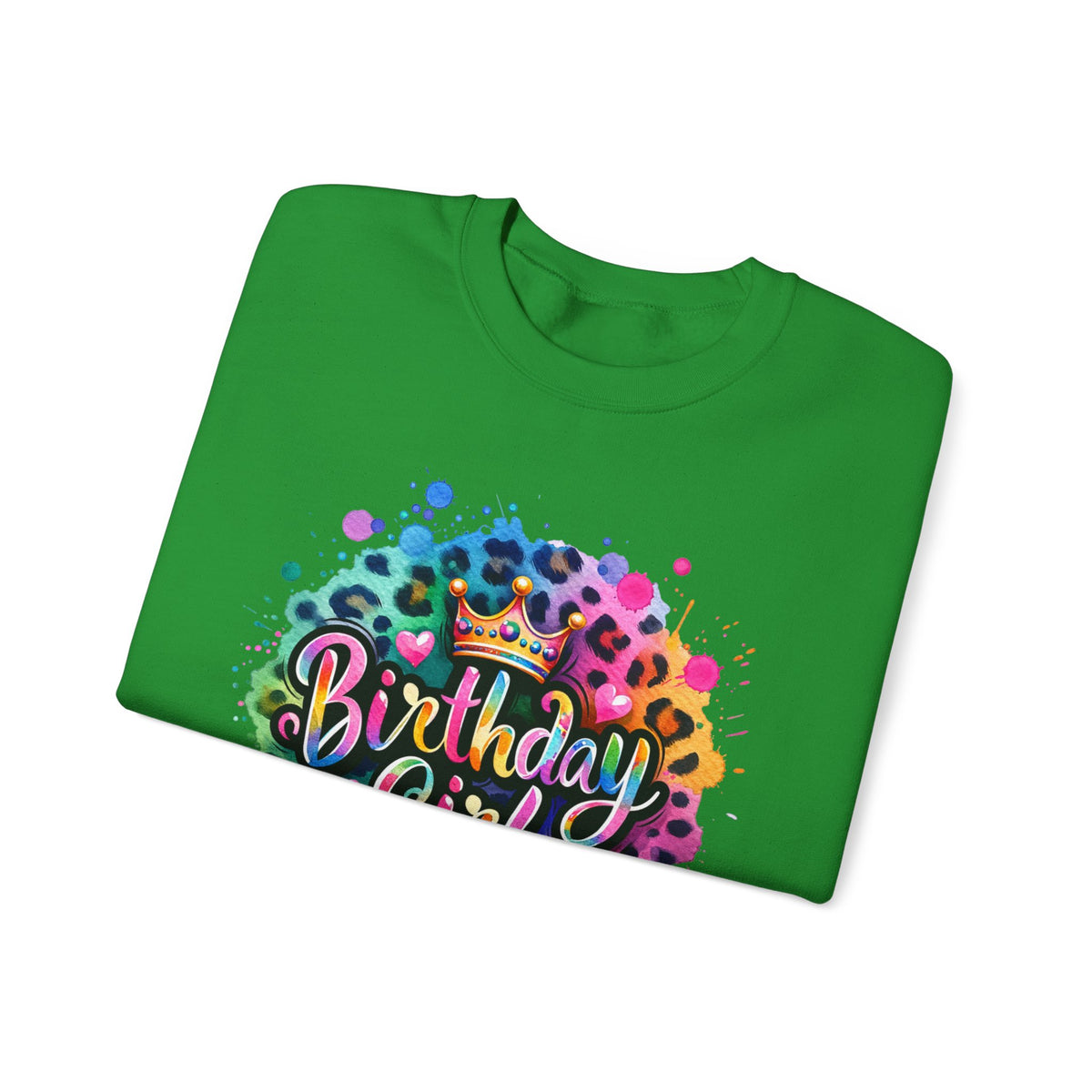 Birthday Girl, Neon Leopard – Gildan Heavy Blend | Trendy Women’s Soft Sweatshirt. Direct to Garment. Printed & Shipped in the USA. Unisex Sizes.