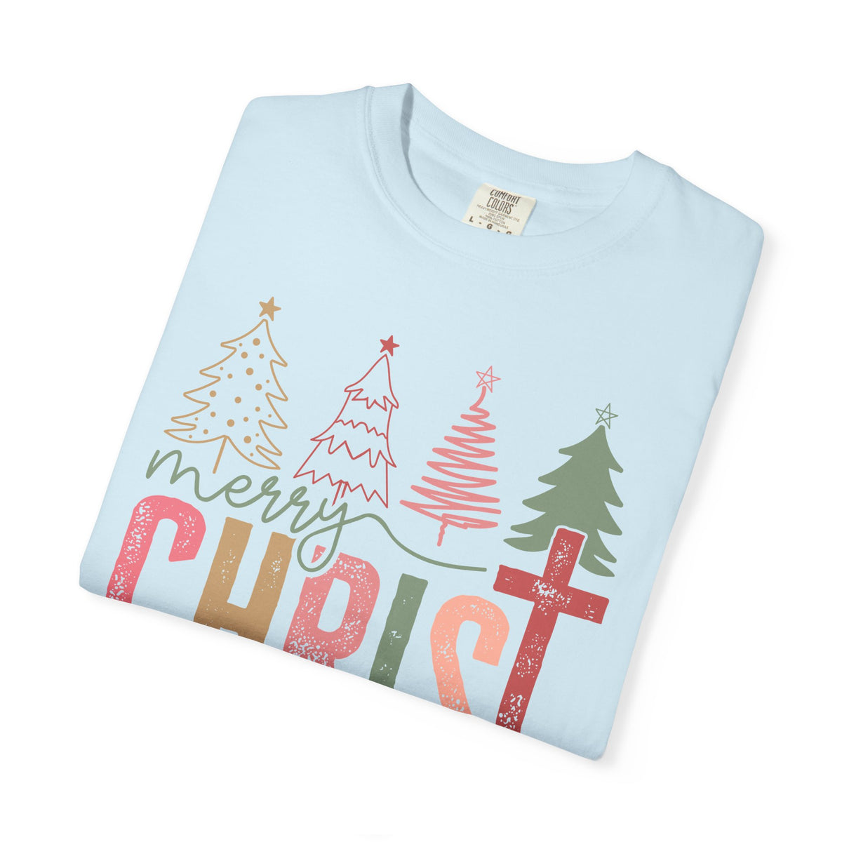 Merry ChrisTmas Christian Faith Graphic - Comfort Colors | Trendy Women's T-Shirt. Direct to Garment. Printed & Shipped in the USA. Unisex Sizes.