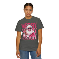 Pink Merry Christmas Bubblegum Santa - Comfort Colors | Trendy Women's T-Shirt. Direct to Garment. Printed & Shipped in the USA. Unisex Sizes.