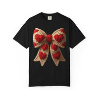 Faux Crochet Valentine Bow - Comfort Colors | Trendy Women's T-Shirt. Direct to Garment. Printed & Shipped in the USA. Unisex Sizes.