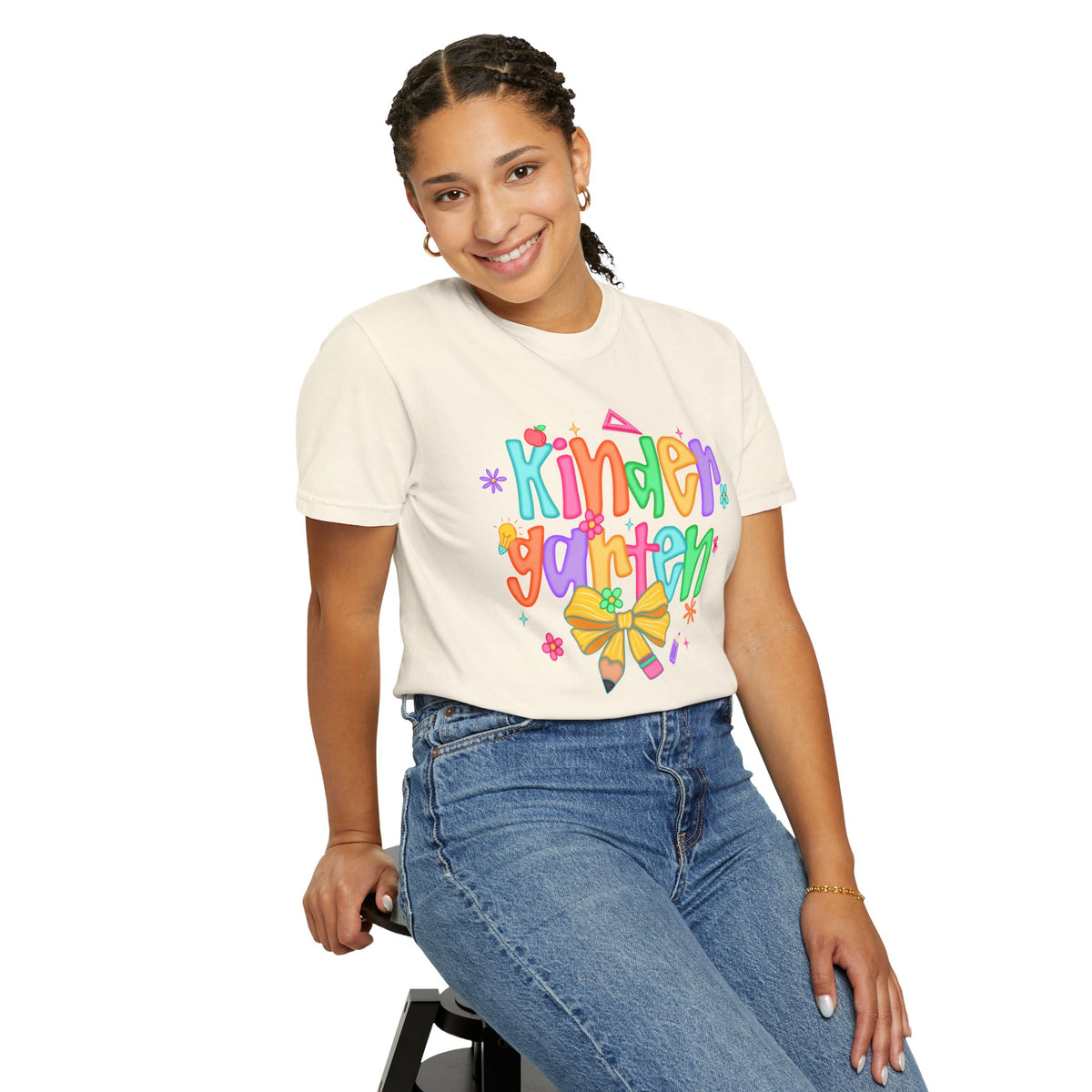 Coquette Kindergarten Pencil Bow - Comfort Colors | Trendy Women's T-Shirt. Direct to Garment. Printed & Shipped in the USA. Unisex Sizes.