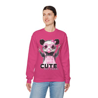 Cute But Feral, Possum in Pink Bibs – Gildan Heavy Blend | Trendy Women’s Soft Sweatshirt. Direct to Garment. Printed & Shipped in the USA. Unisex Sizes.