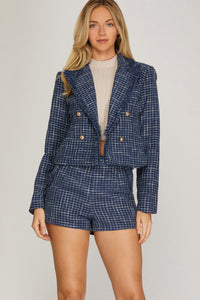 Navy Tweed Shorts with Pockets