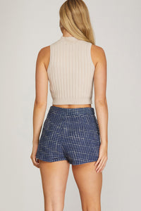 Navy Tweed Shorts with Pockets
