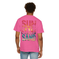 Sun Salt Sand, Beach Sunset - Front & Back Print - Comfort Colors | Trendy Women's and Men's T-Shirt. Direct to Garment. Printed & Shipped in the USA. Unisex Sizes.