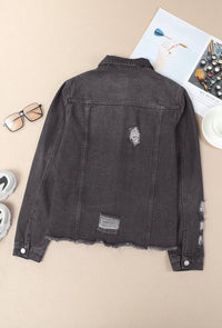 Ella Black Jean Jacket, Distressed w/Raw Hem