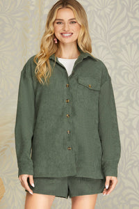 Corduroy (Green) Shorts with Elastic Waist & Pockets