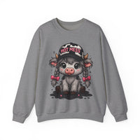 Cute Highland Cow 'Hot Mess' In Braids – Gildan Heavy Blend | Trendy Women’s Soft Sweatshirt. Direct to Garment. Printed & Shipped in the USA. Unisex Sizes.