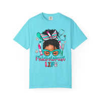 Phlebotomist Life, Messy Bun - Comfort Colors | Trendy Women's T-Shirt. Direct to Garment. Printed & Shipped in the USA. Unisex Sizes.