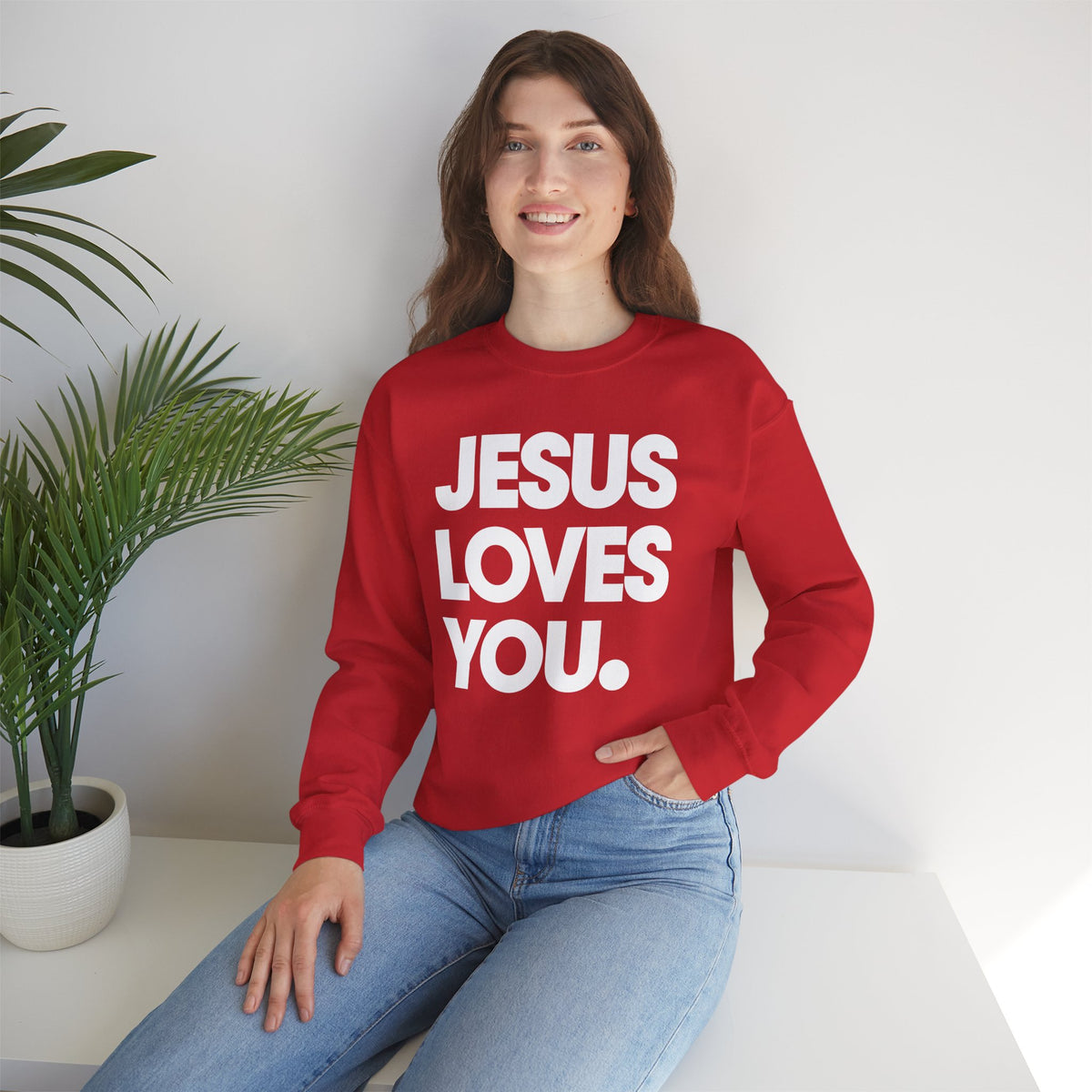 Jesus Loves You – Gildan Heavy Blend | Trendy Women’s and Men's Soft Sweatshirt. Direct to Garment. Printed & Shipped in the USA. Unisex Sizes.