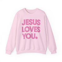 Jesus Loves You – Gildan Heavy Blend | Trendy Women’s and Men's Soft Sweatshirt. Direct to Garment. Printed & Shipped in the USA. Unisex Sizes.