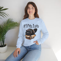 If I Fits I Sits, Cat in a Box – Gildan Heavy Blend | Trendy Women’s and Men's Soft Sweatshirt. Direct to Garment. Printed & Shipped in the USA. Unisex Sizes.