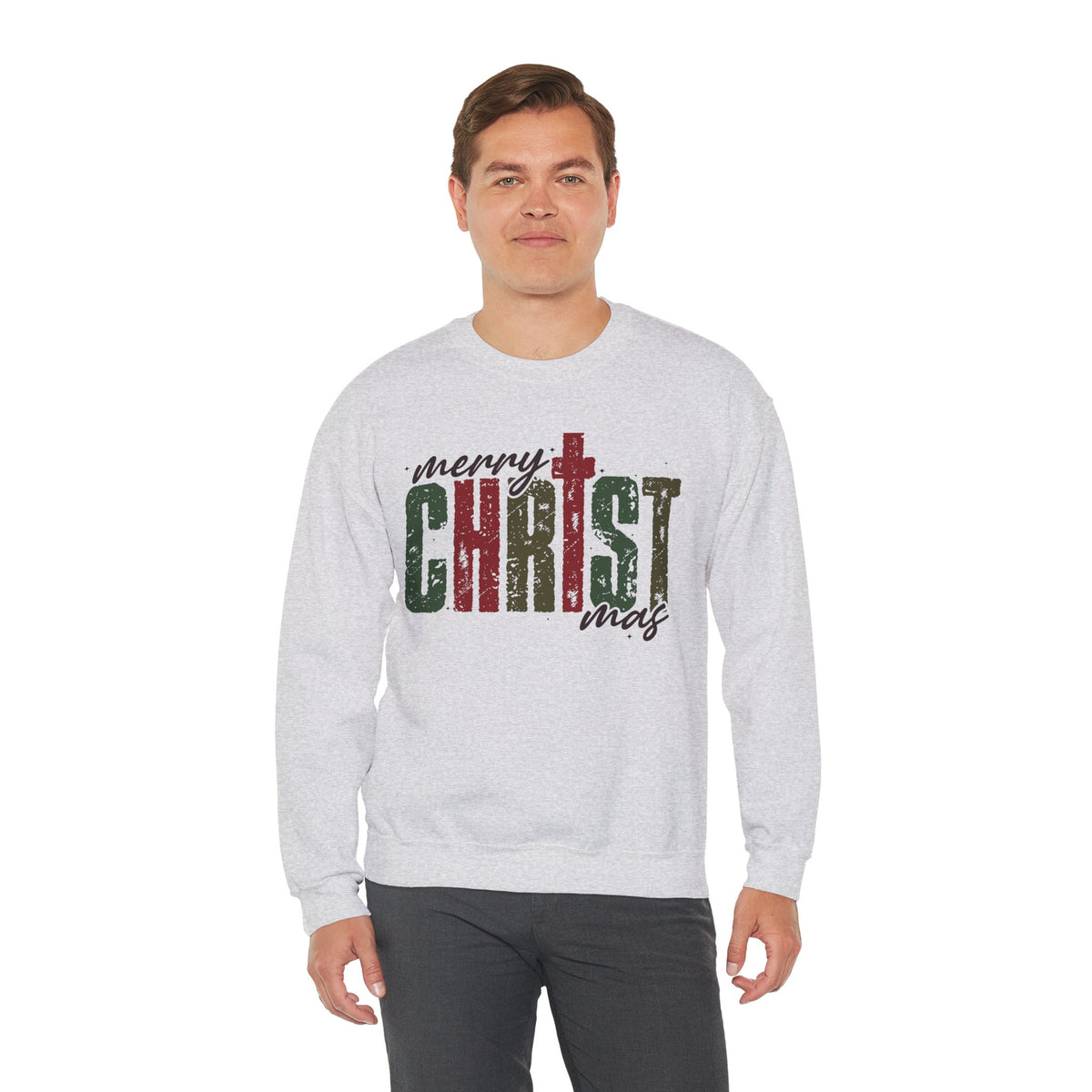 Distressed Merry ChrisTmas Faith Christian – Gildan Heavy Blend | Trendy Women’s Soft Sweatshirt. Direct to Garment. Printed & Shipped in the USA. Unisex Sizes.