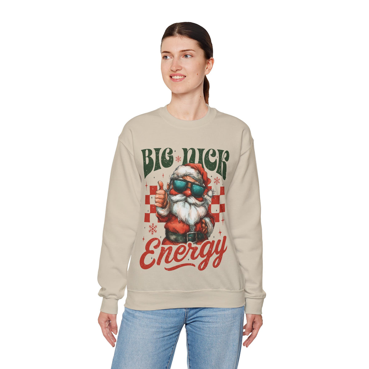 Big Nick Energy - Retro Santa Thumbs Up – Gildan Heavy Blend | Trendy Men's and Women’s Soft Sweatshirt. Direct to Garment. Printed & Shipped in the USA. Unisex Sizes.